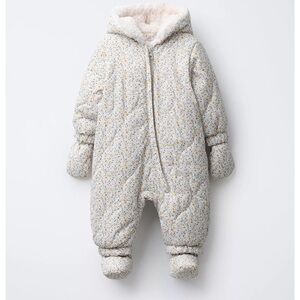 Zara Floral Puffer Jacket for Kids - Cream